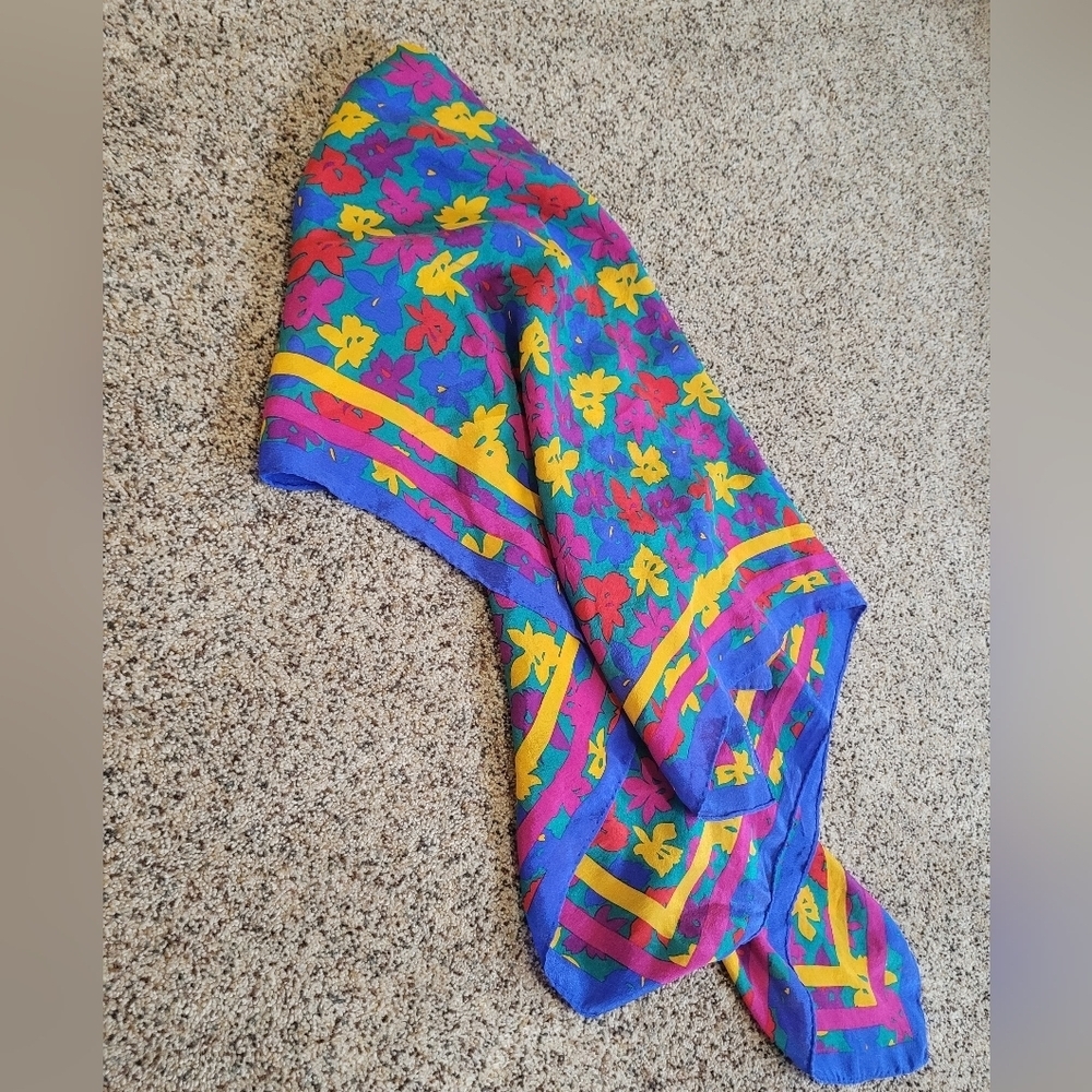 Albert Nipon Large Colorful Floral Head Scarf - Picture 4 of 4